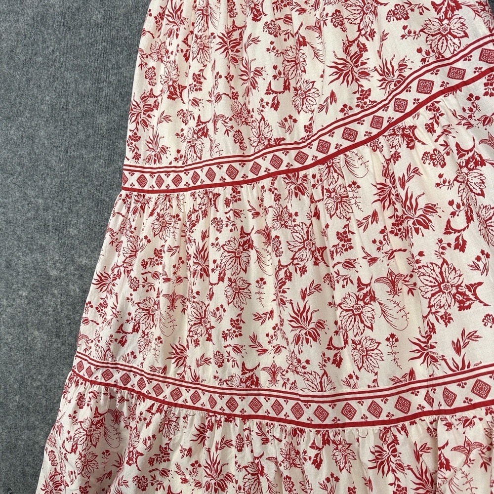 Japna Red Floral Two Piece Set Women's Small Smocked Crop Top Tiered Maxi Skirt - Picture 7 of 14
